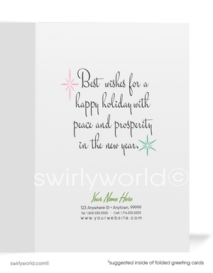 Atomic Pink and Aqua 1950s Mid-Century Modern Vintage Christmas Tree Holiday Cards