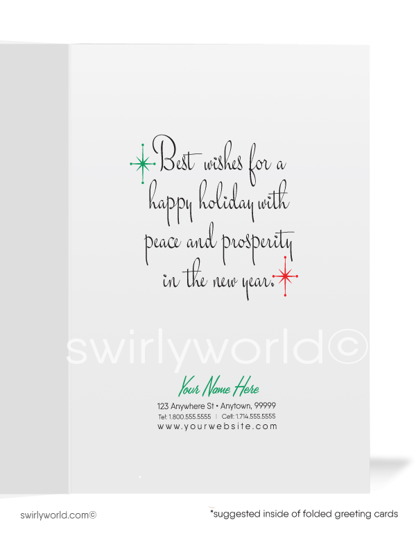 1960's atomic retro mid-century modern vintage style holiday Christmas cards.