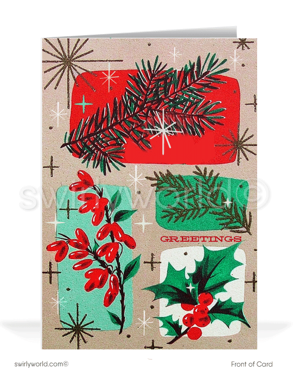1960's atomic retro mid-century modern vintage style holiday Christmas cards.