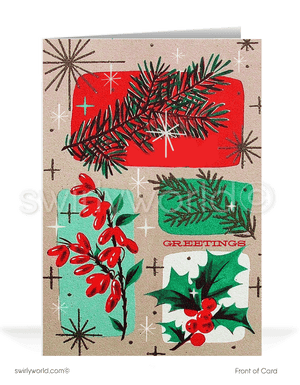 1960's atomic retro mid-century modern vintage style holiday Christmas cards.