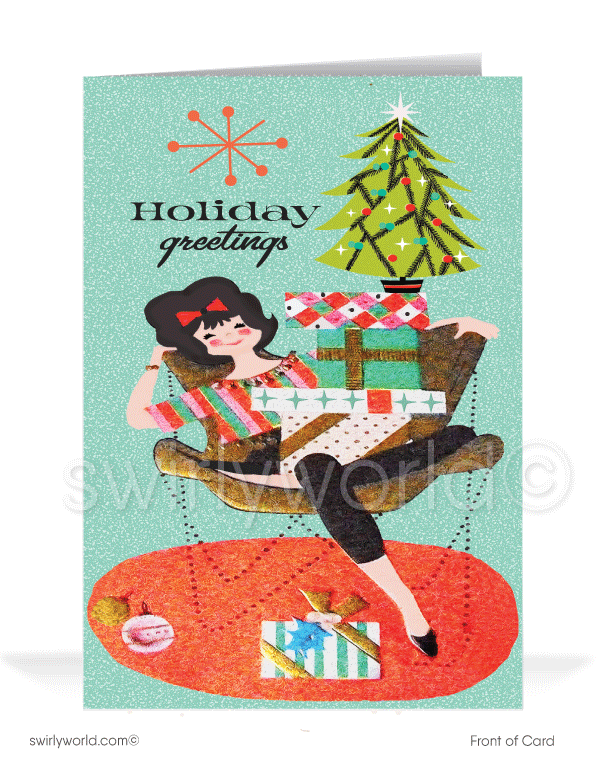 1960's retro atomic mid-century modern holiday Christmas cards for Women.
