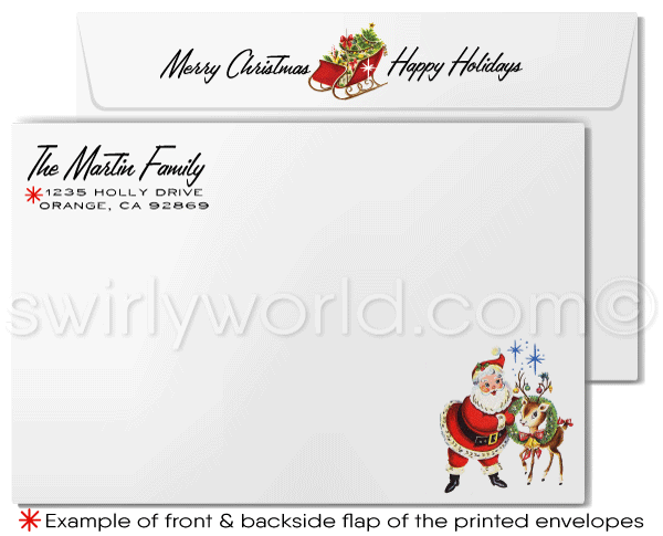 Vintage 1950s Christmas Card - Santa Claus Fixing "NOEL" Lightbulb Sign in Mid-Century Holiday Style