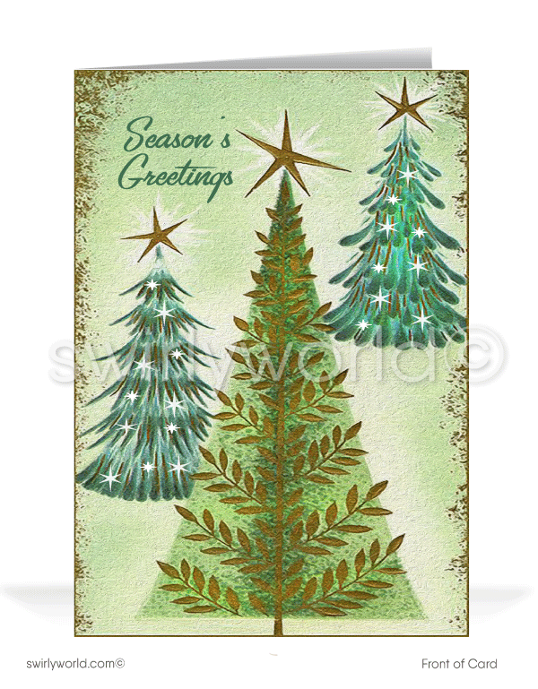 1960s Atomic Retro Mid-Century Modern Trees Vintage Holiday Cards