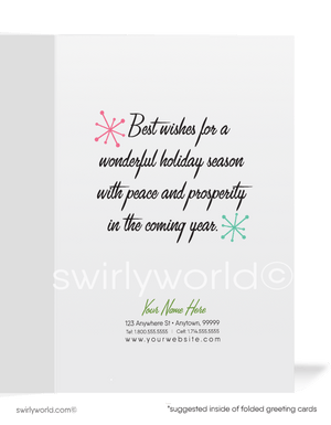 1950s Vintage Mid-Century Christmas Card – MCM Gift Packages with Atomic Starbursts, Customizable Retro Holiday