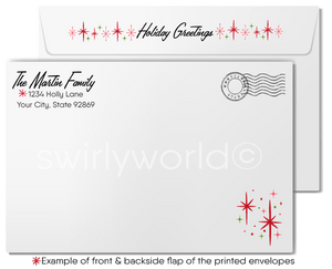 Vintage Mid-Century Christmas Card - Atomic Santa Claus Tree Design with Starbursts