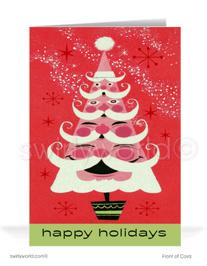 1960's atomic retro mid-century modern Santa Claus Merry Christmas holiday cards. 1960s atomic retro mid-century modern kitsch Santa Claus Merry Christmas printed holiday cards.