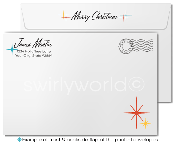 Vintage Mid-Century Modern Christmas Card with 1960s Manger Scene in Watercolor Style