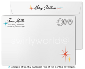 Vintage Mid-Century Modern Christmas Card with 1960s Manger Scene in Watercolor Style