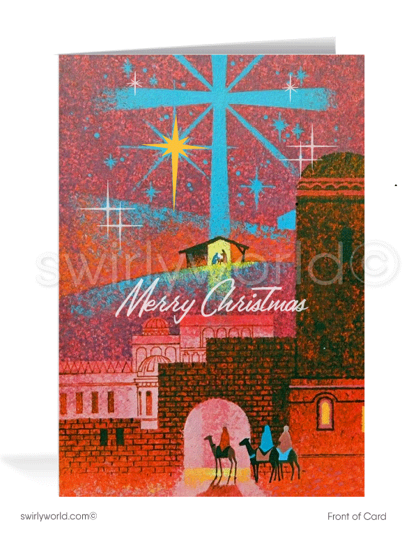 1960's Vintage Mid-Century Modern Christian Three Kings Merry Christmas Holiday Cards
