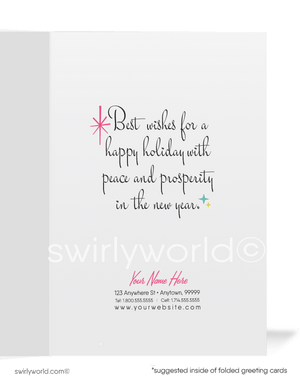 1950s-1960s Atomic Mid-Century Mod Pink Starburst Candle Christmas Card