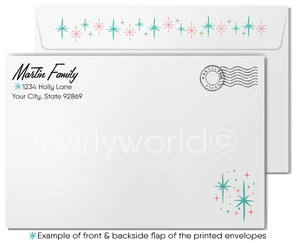 1950s-1960s Atomic Mid-Century Mod Pink Starburst Candle Christmas Card