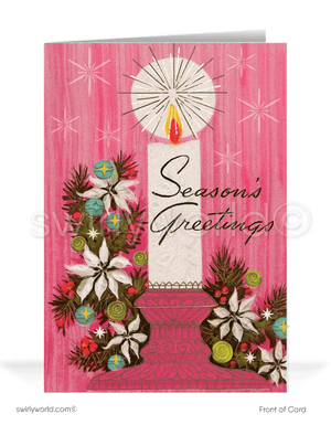 1950's Pink atomic mod retro mid-century modern candle Christmas holiday cards.