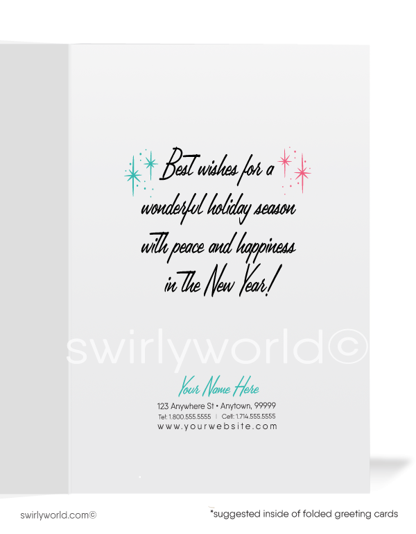 1950s Atomic Pink & Aqua Blue Mid-Century Modern Retro Vintage Holiday Cards