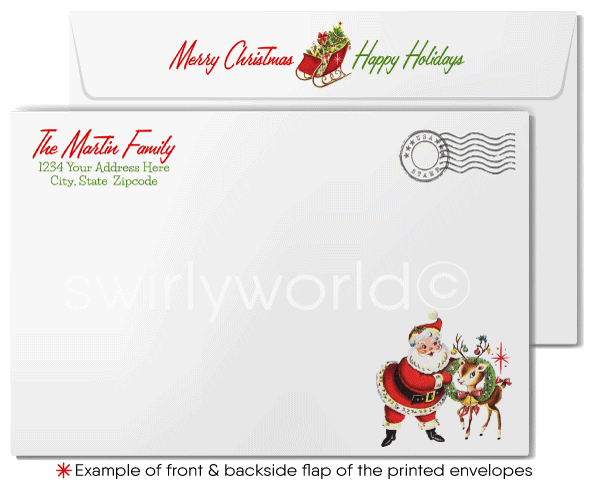 1950s Vintage Mid-Century Desert Trailer Santa Claus Christmas Holiday Cards