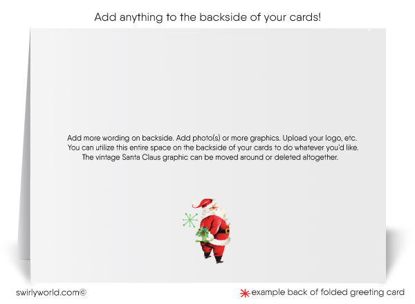 Customizable Vintage Christmas Card with Santa and 1950s MCM Desert Trailer Scene