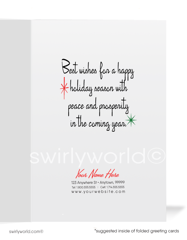 1950's style retro mid-century vintage Merry Christmas Trees holiday greeting cards.