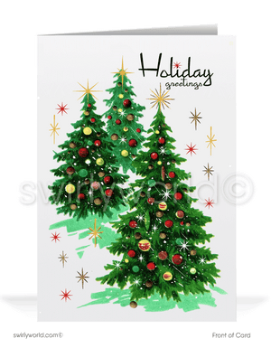 1950's style retro mid-century vintage Merry Christmas Trees holiday greeting cards.
