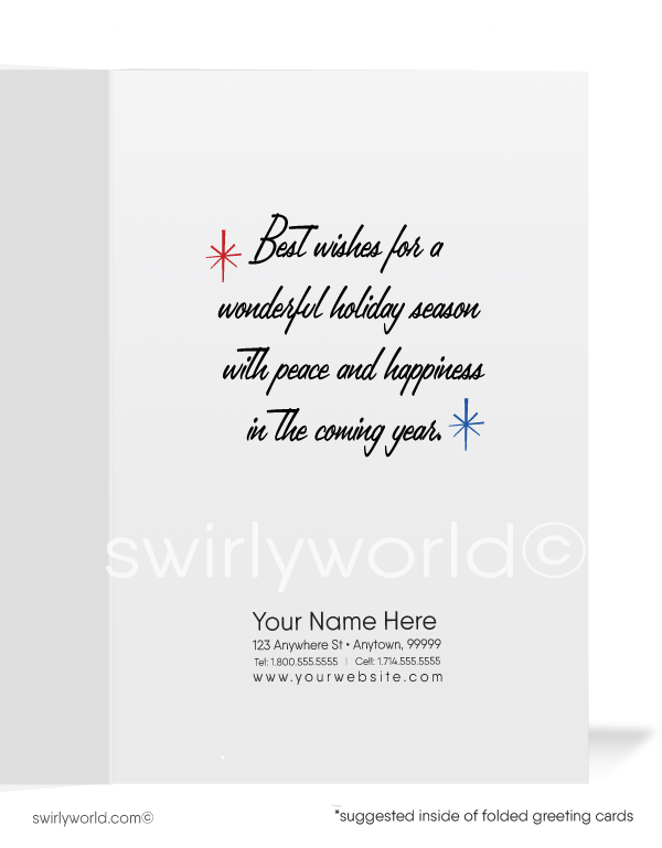 Retro vintage Merry Christmas 1950s Old Fashioned style home for the holidays printed greeting cards.