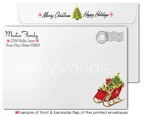 Vintage 1950s Christmas Card - Retro "Home for the Holidays" Watercolor Holiday Design