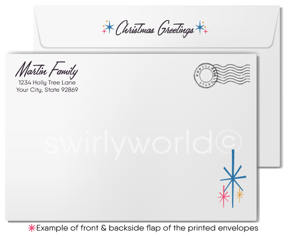 1960s Retro Mid-Century Modern Watercolor Vintage White Tree Christmas Cards