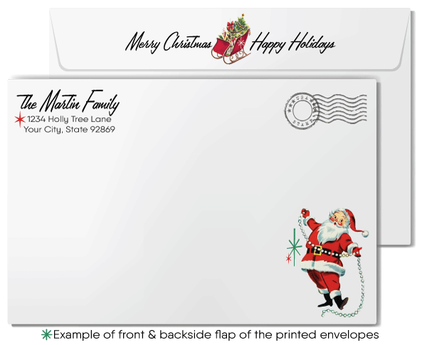 Vintage Art Deco Christmas Card – Cozy Living Room Scene with Fireplace & Festive Tree for Holiday Nostalgia