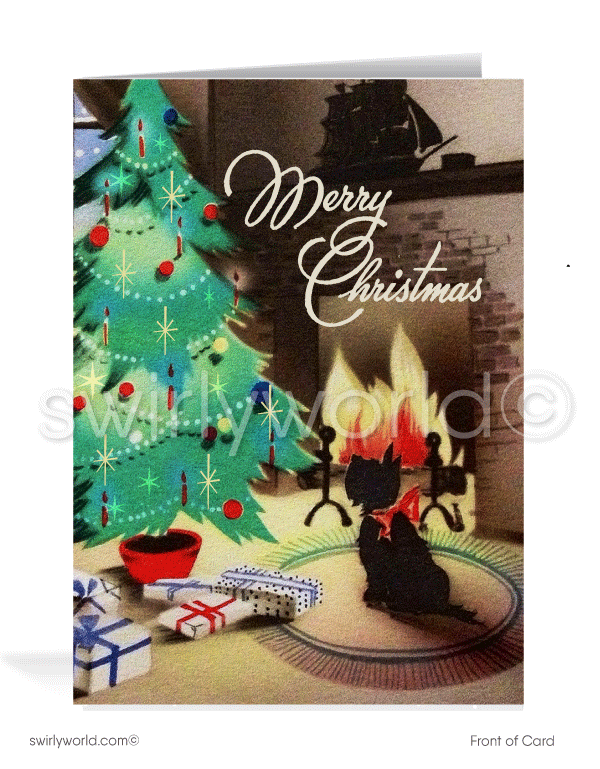 Step back in time with a vintage Art Deco Christmas card featuring a cozy fireplace, festive tree, and timeless charm. Perfect for holiday nostalgia lovers!

