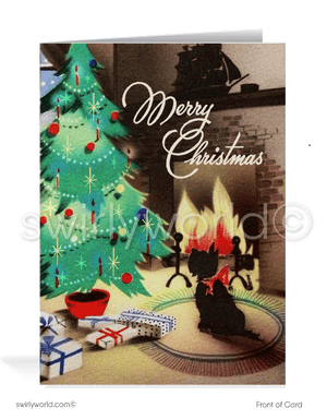 Step back in time with a vintage Art Deco Christmas card featuring a cozy fireplace, festive tree, and timeless charm. Perfect for holiday nostalgia lovers!

