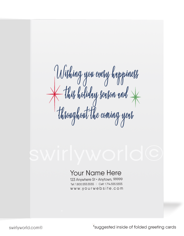 Traditional Watercolor Poinsettia Flower Christmas Holiday Greeting Cards.