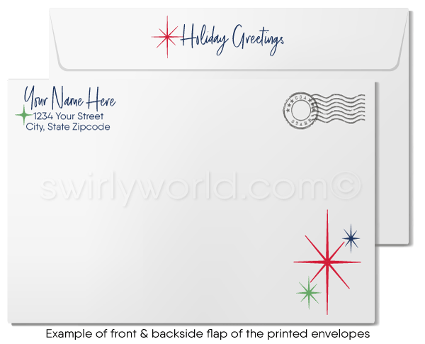 Traditional Watercolor Poinsettia Flower Christmas Holiday Greeting Cards