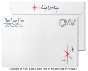 Traditional Watercolor Poinsettia Flower Christmas Holiday Greeting Cards