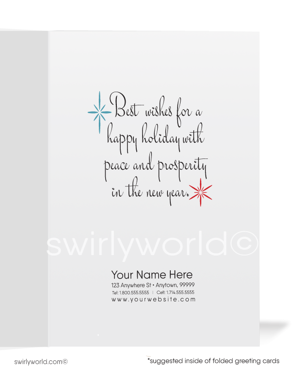 Vintage Retro Style 1950s House Realtor Merry Christmas Holiday Cards
