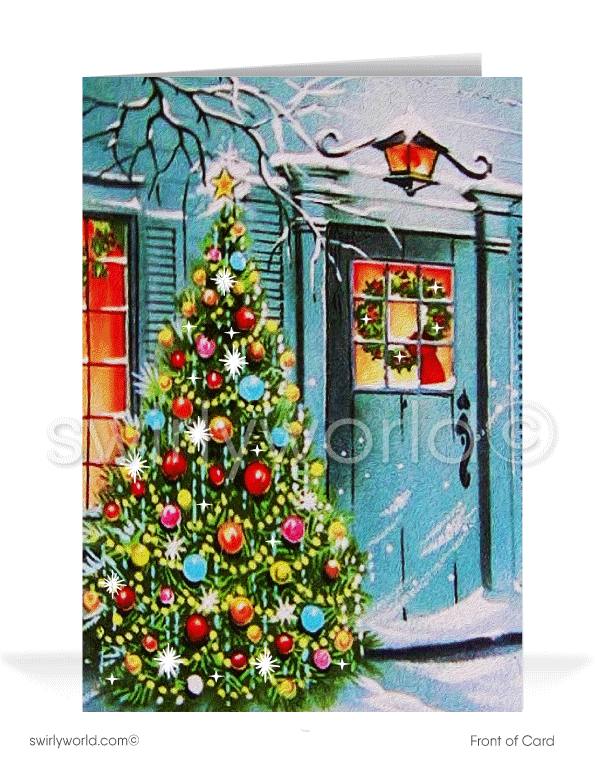 1950's Retro Vintage House Fifties Merry Christmas Holiday Cards for Realtors.