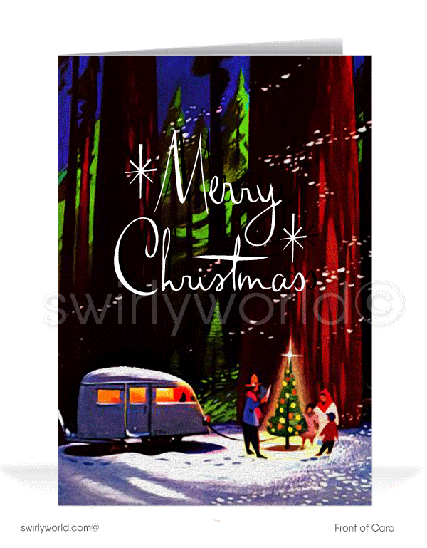 1950's mid-century modern Merry Christmas vintage Airstream camper trailer greeting cards.