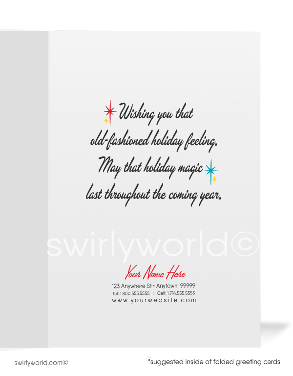 1950's mid-century retro modern vintage married couple Merry Christmas holiday cards.