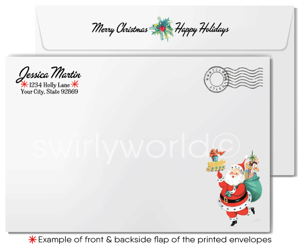Vintage Christmas Card with 1950s Kitschy Couple, Retro Mid-Century Modern Holiday Decor