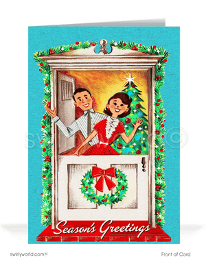 1950's mid-century retro modern vintage married couple Merry Christmas holiday cards.