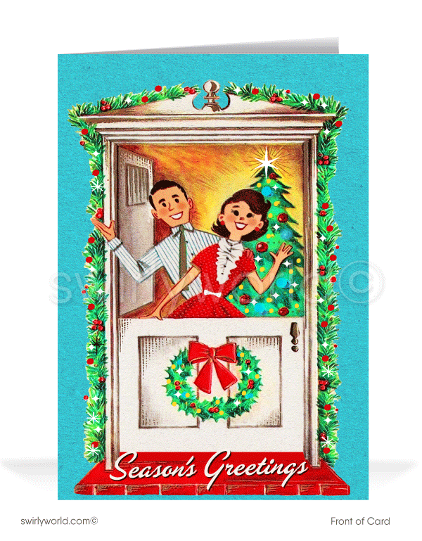1950's mid-century retro modern vintage married couple Merry Christmas holiday cards.