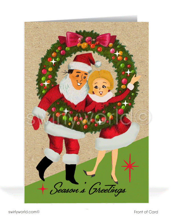 1950's retro mid-century modern vintage Christmas Family holiday cards.