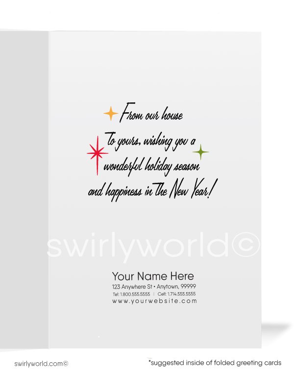 1950's retro mid-century modern vintage Christmas Family holiday cards.