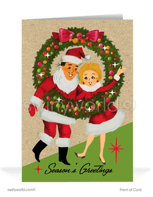 1950's retro mid-century modern vintage Christmas Family holiday cards.