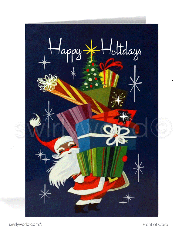 1960s Mid Century Modern Retro Vintage African American Santa Claus Holiday Cards. Black santa