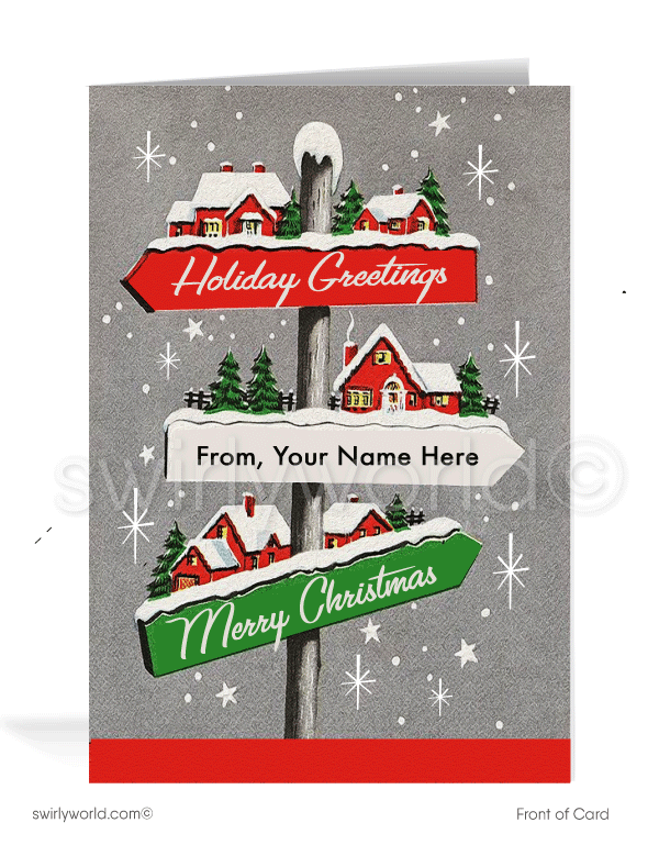 Vintage 1950's House Mid-Century Modern Retro Merry Christmas Holiday Cards