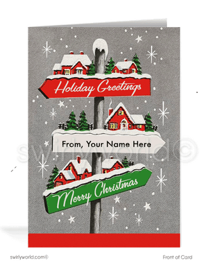 Vintage 1950's House Mid-Century Modern Retro Merry Christmas Holiday Cards