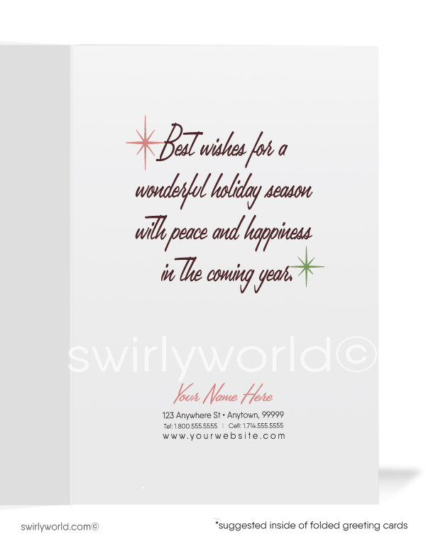 1960s Retro Mid-Century Style Fifties Pink House Vintage Christmas Holiday Cards