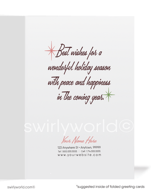 1960s Retro Mid-Century Style Fifties Pink House Vintage Christmas Holiday Cards