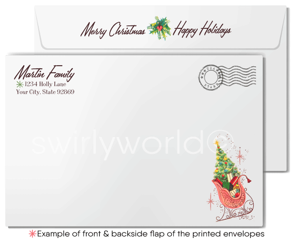 1960s Retro Mid-Century Style Fifties Pink House Vintage Christmas Holiday Cards