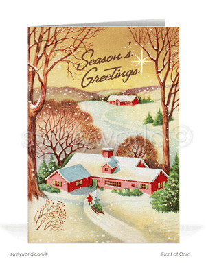1960s Retro Mid-Century Style Fifties Pink House Vintage Christmas Holiday Cards