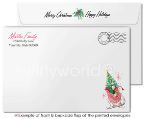 1960s Atomic Retro Mid-Century Modern Pink Bells Merry Christmas Holiday Cards