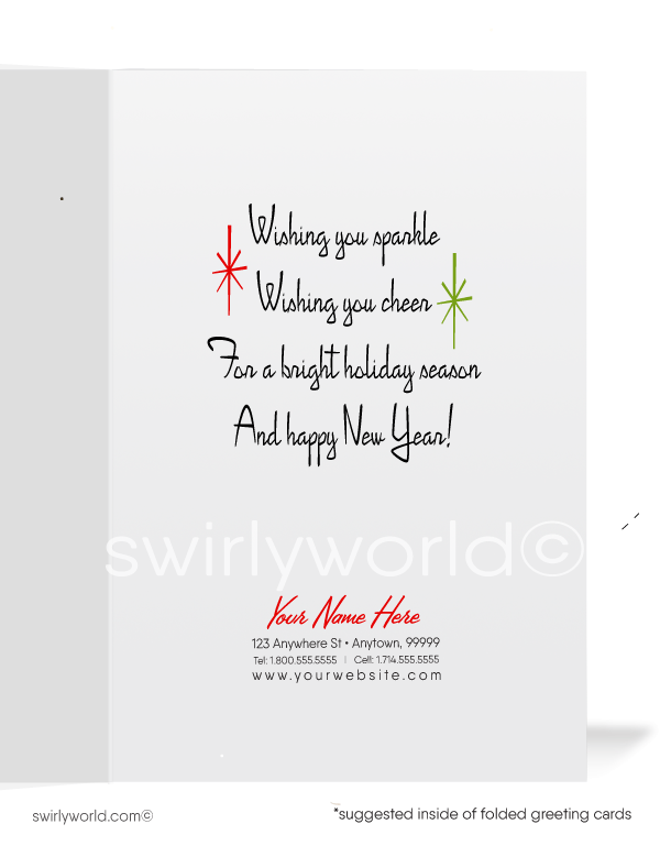 1950s Retro Mid-Century Vintage Retro Merry Christmas Holiday Cards for Women.