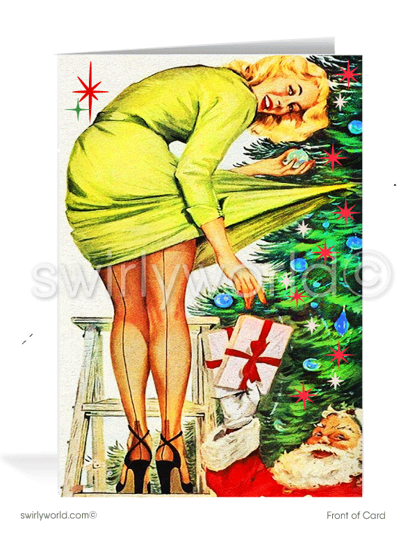 1950s Retro Mid-Century Vintage Retro Merry Christmas Holiday Cards for Women.